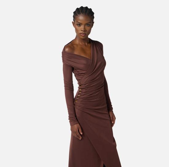 25FW 엘리자베타프랜치 미디 원피스 AB82257E2 EA3 Coffee - ELISABETTA FRANCHI