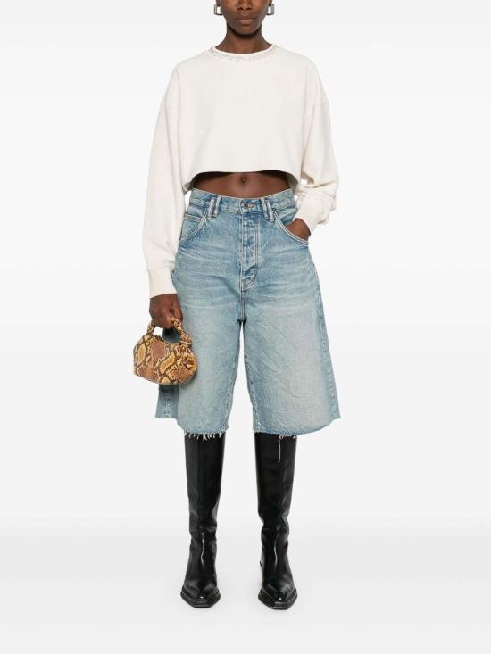 25FW 골든구스 프론트 크리스탈 코튼 크롭 스웨트셔츠 GWP02203P00212211616 White - GOLDEN GOOSE