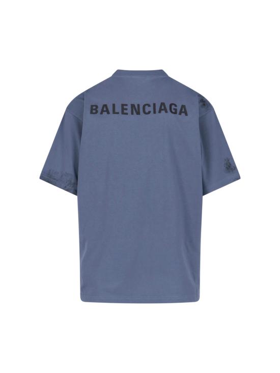 25FW 발렌시아가 백 미디엄 핏 티셔츠 764235 TTVF9 3364 Blue - BALENCIAGA