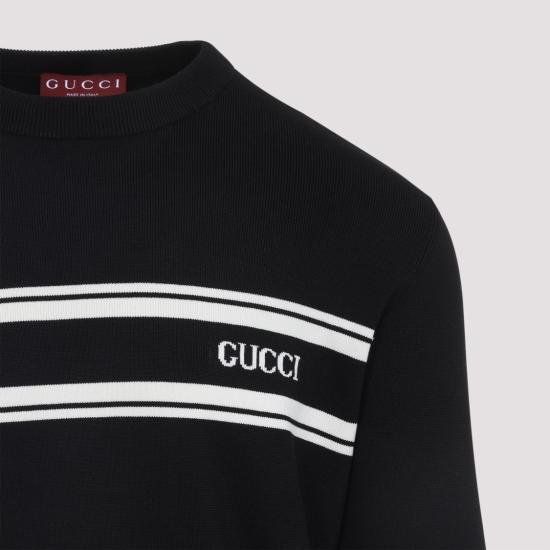 25FW 구찌 인타르시아 디테일 실크 코튼 스웨터 834313 XKEZK Black - GUCCI