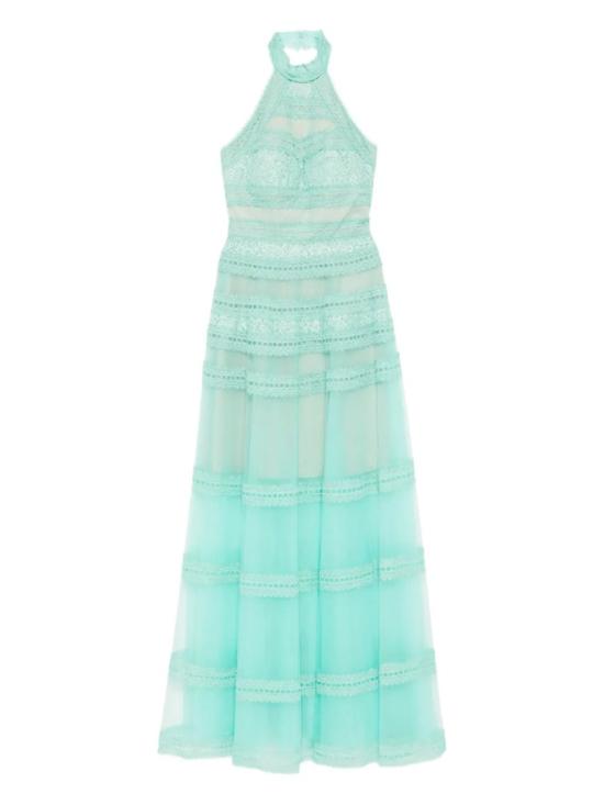  사이드 코베이시 롱 원피스 레이스 스트라이프 롱 드레스