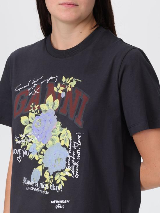 25FW 가니 로즈 티셔츠 T4342 252 Grey - GANNI