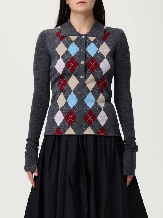 25FW 가니 아가일 니트 폴로 가디건 K2601 920 Grey