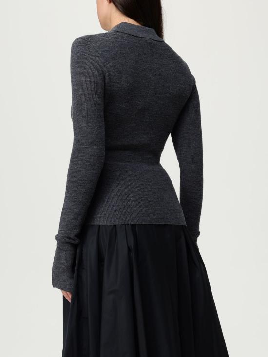 25FW 가니 아가일 니트 폴로 가디건 K2601 920 Grey - GANNI