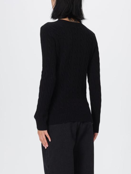 25FW 폴로 랄프로렌 포니 로고 자수 케이블 니트 v넥 스웨터 211971866 005 Black - POLO RALPH LAUREN