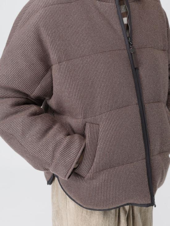 25FW 브루넬로 쿠치넬리 스파클링 캐시미어 잉글리시 립 니트 후드 다운 자켓 M01ET7728 CEH01 Brown - BRUNELLO CUCINELLI