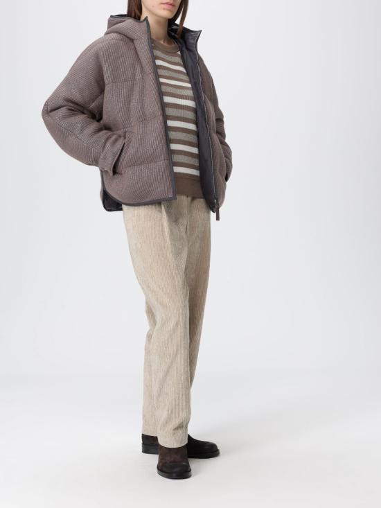 25FW 브루넬로 쿠치넬리 스파클링 캐시미어 잉글리시 립 니트 후드 다운 자켓 M01ET7728 CEH01 Brown - BRUNELLO CUCINELLI