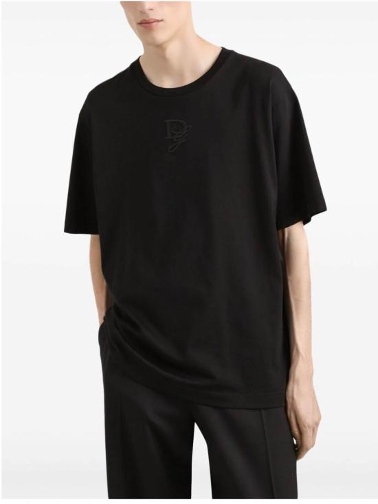 25FW 돌체앤가바나 로고 자수 코튼 티셔츠 G8PN9ZG7O4EN0000 Black - DOLCE & GABBANA