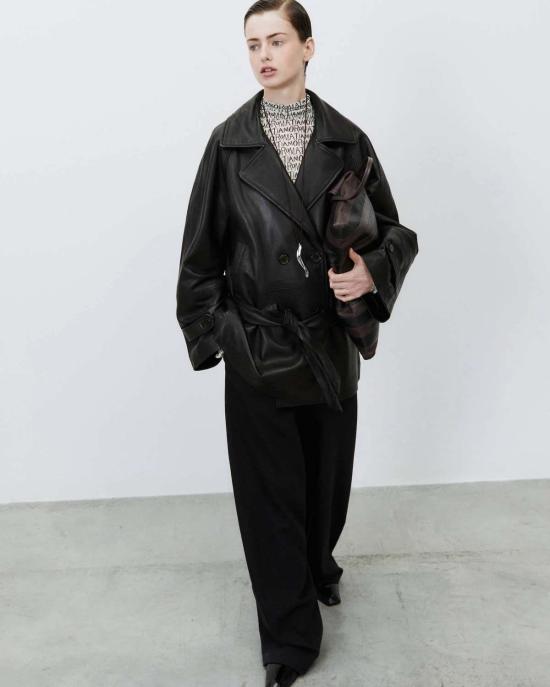  알리지 트렌치 코트 알리시 소프트 레더 트렌치 네로