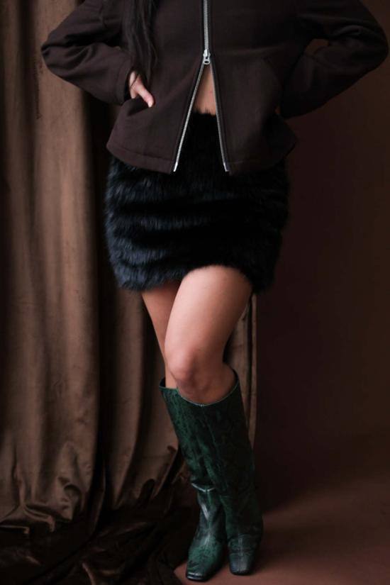  토니웩 숏 스커트 토니왁 인조 퍼 미니 스커트 블랙