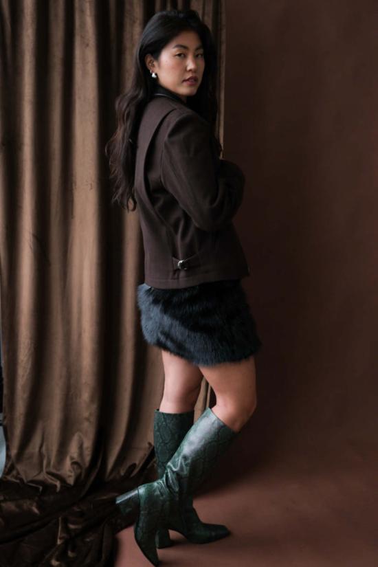  토니웩 숏 스커트 토니왁 인조 퍼 미니 스커트 블랙 - TONYWACK