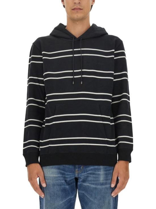  생로랑 로고 자수 스트라이프 후드 759979 Y37IZ1095 Black