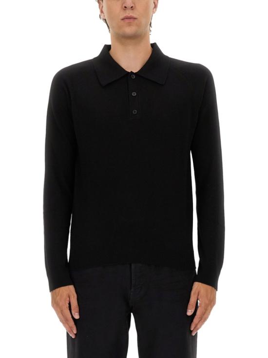  생로랑 울 버튼 폴로 셔츠 846122 Y76XM1000 Black