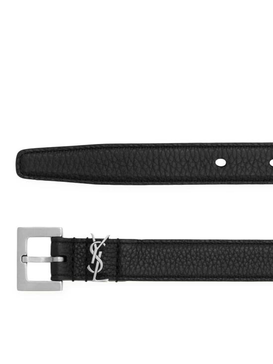 25SS 생로랑 그레인드 레더 실버 모노그램 슬림 벨트 612616DTI0E1000 Black - SAINT LAURENT