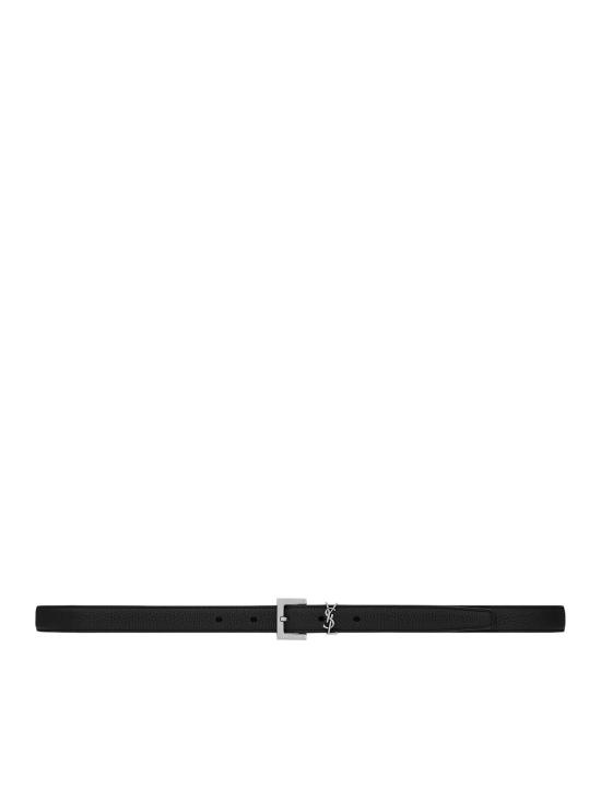 25SS 생로랑 그레인드 레더 실버 모노그램 슬림 벨트 612616DTI0E1000 Black