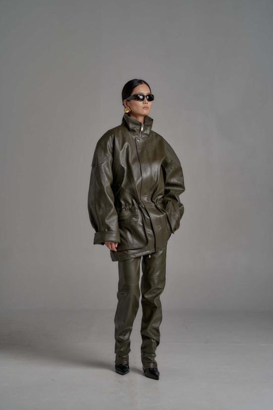  더 엔케이씨 스토어 봄버 자켓 Nkc 스토어 오버사이즈 비건 가죽 봄버 재킷 올리브 - The NKC Store