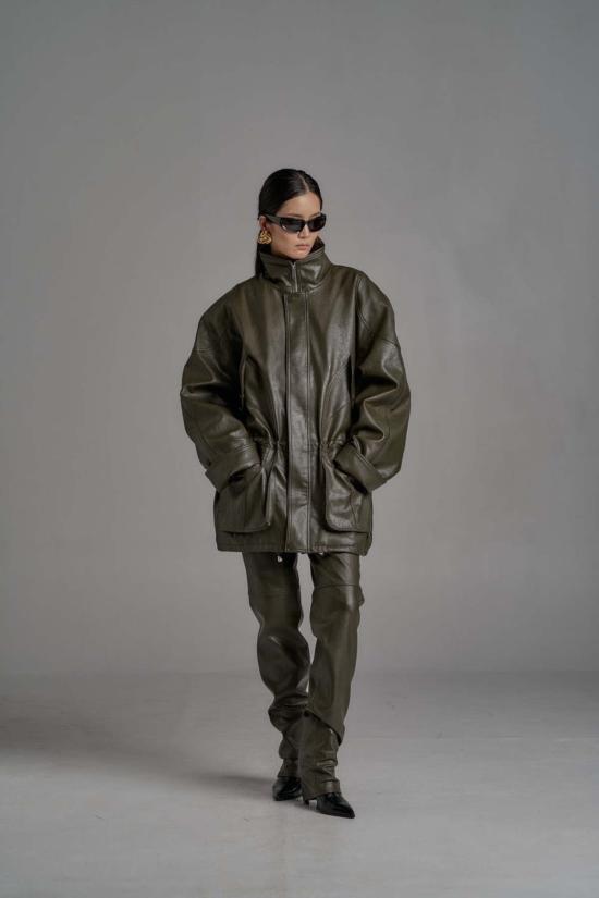  더 엔케이씨 스토어 봄버 자켓 Nkc 스토어 오버사이즈 비건 가죽 봄버 재킷 올리브 - The NKC Store