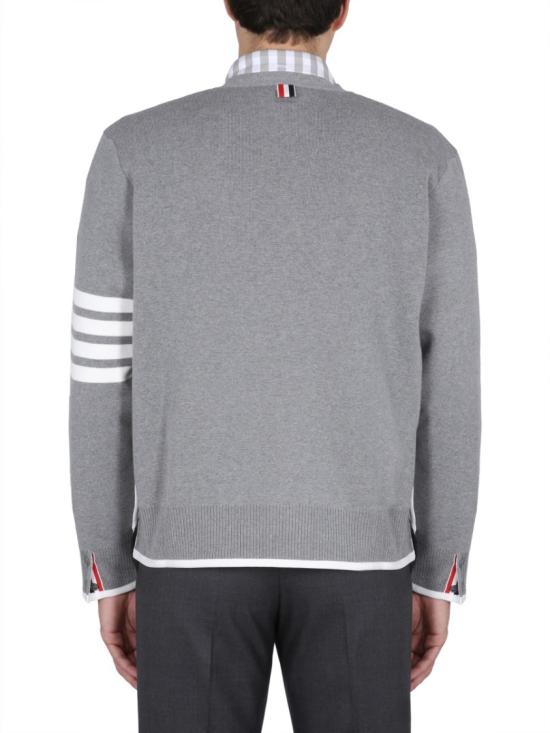  톰브라운 4바 스트라이프 밀라노스티치 포인트 티핑 가디건 MKC460A Y3006055 Grey - THOM BROWNE