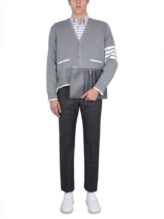  톰브라운 4바 스트라이프 밀라노스티치 포인트 티핑 가디건 MKC460A Y3006055 Grey - THOM BROWNE