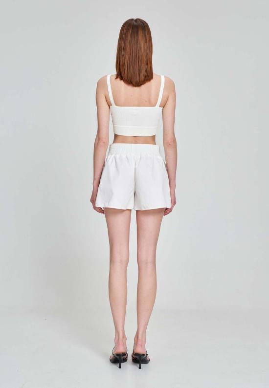  모노수트 숏팬츠 미드 싸이 미드 라이즈 릴렉스 핏 애슬레틱 반바지 화이트 - MONOSUIT