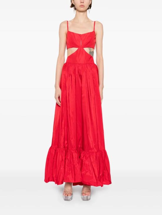  사이드 코베이시 롱 원피스 태피터 미디 드레스