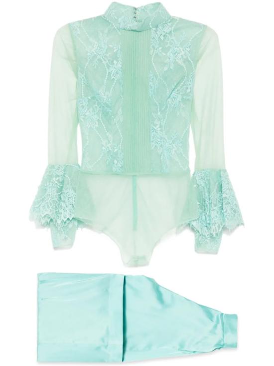  사이드 코베이시 점프수트 코코 팬츠와 레이스 바디수트