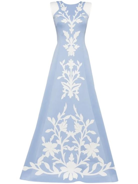  사이드 코베이시 롱 원피스 매칭 자수가 있는 네오프렌 드레스