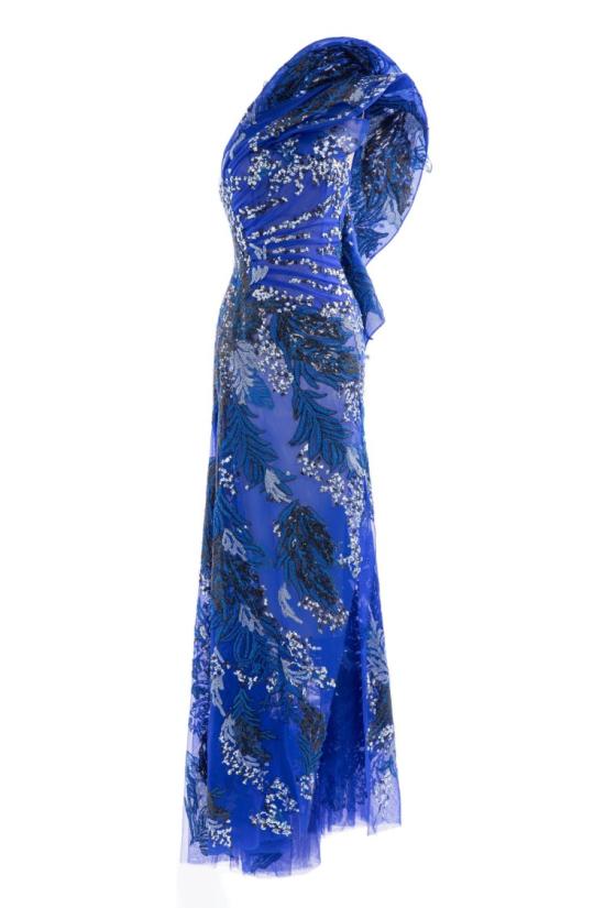  사이드 코베이시 롱 원피스 원숄더 자수 롱 드레스