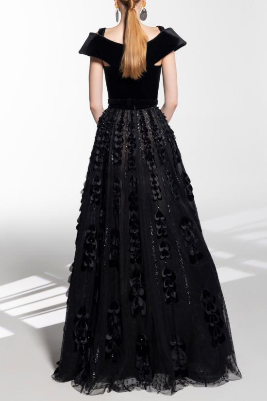  사이드 코베이시 롱 원피스 벨벳 바디수트와 비즈 장식 얇은 명주 치마 - SAIID KOBEISY