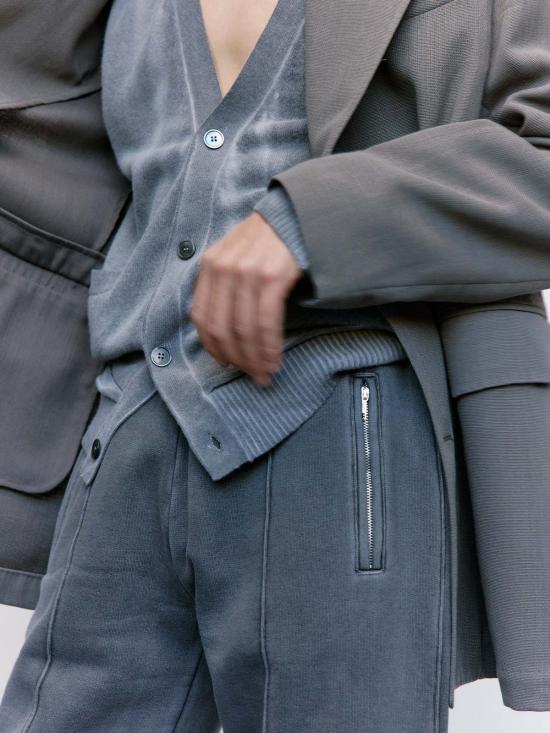  아워레가시 수트 자켓 아워 레거시 그레이 스프레이 다이 케럽 울 패럴렐 카디건 - OUR LEGACY