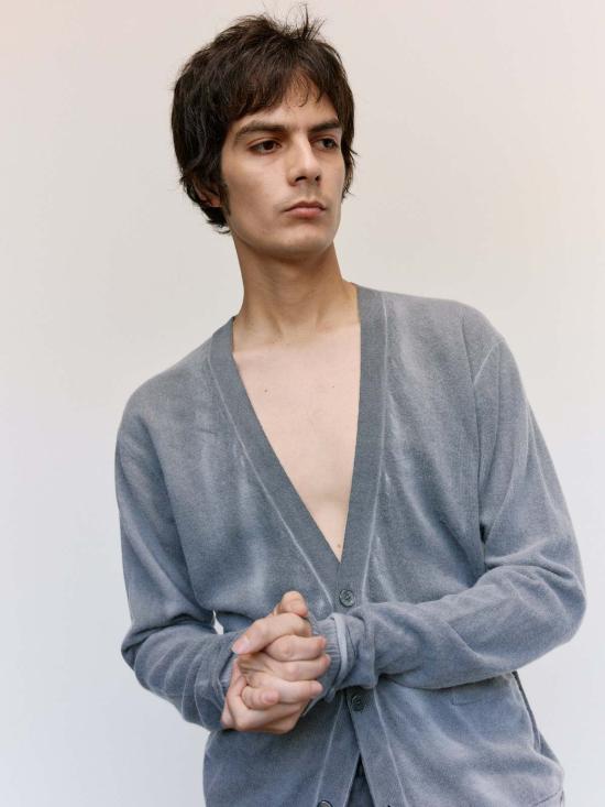  아워레가시 수트 자켓 아워 레거시 그레이 스프레이 다이 케럽 울 패럴렐 카디건 - OUR LEGACY