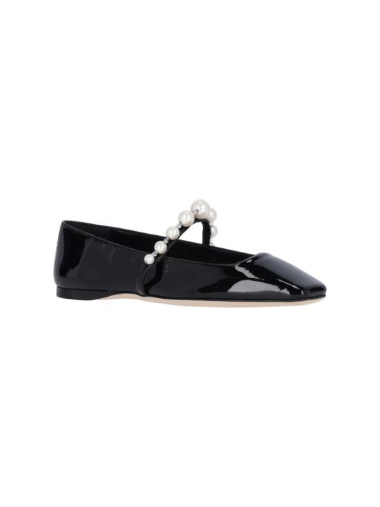 25SS 지미추 플랫 슈즈 ADE FLAT QOSBLACK WHITE Black - JIMMY CHOO