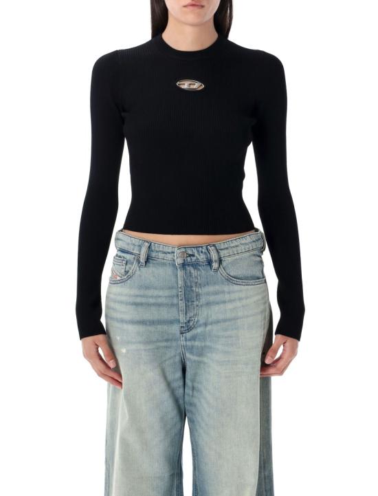 25FW 디젤 M-발라리 오발 D 립 니트 비스코스 블렌드 긴팔 티셔츠 A153280DLAX Black