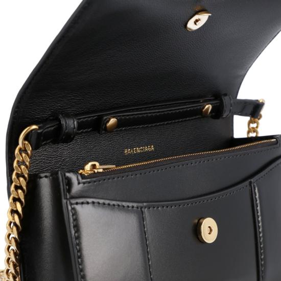  발렌시아가 샤이니 박스 카프스킨 아워글래스 체인 지갑 6560501QJ4M1000 Black - BALENCIAGA