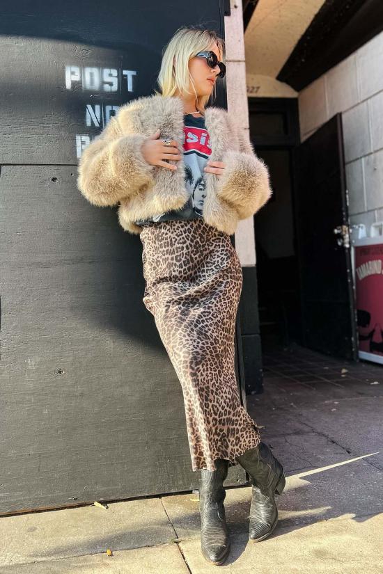  Z Supply 롱 스커트 이자벨 레오파드 스커트 데저트 탄 - OTHER BRANDS