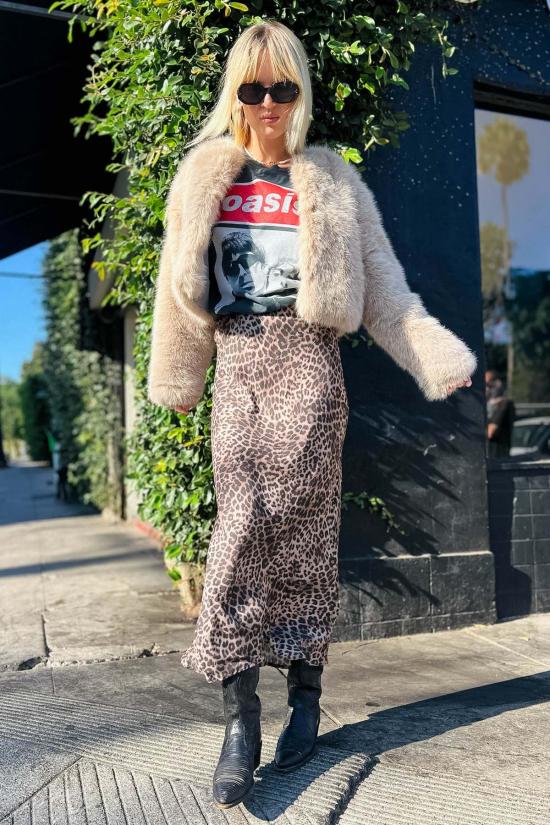  Z Supply 롱 스커트 이자벨 레오파드 스커트 데저트 탄