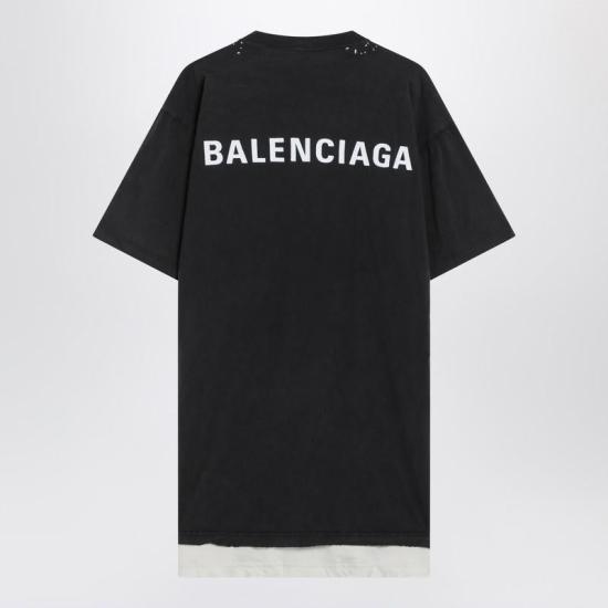 25FW 발렌시아가 백 더블 티셔츠  835512TSVO9 R BALEN 1041 Black - BALENCIAGA