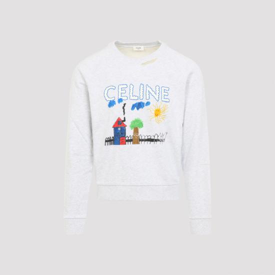 25FW 셀린느 후드 티셔츠 RY0GW670Q GCA7 PALE GREY MULTICO - CELINE