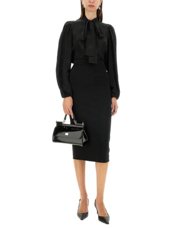  돌체앤가바나 스트레치 비스코스 니트 DG 로고 펜슬 스커트 FXO10T JFMEXN0000 Black - DOLCE & GABBANA