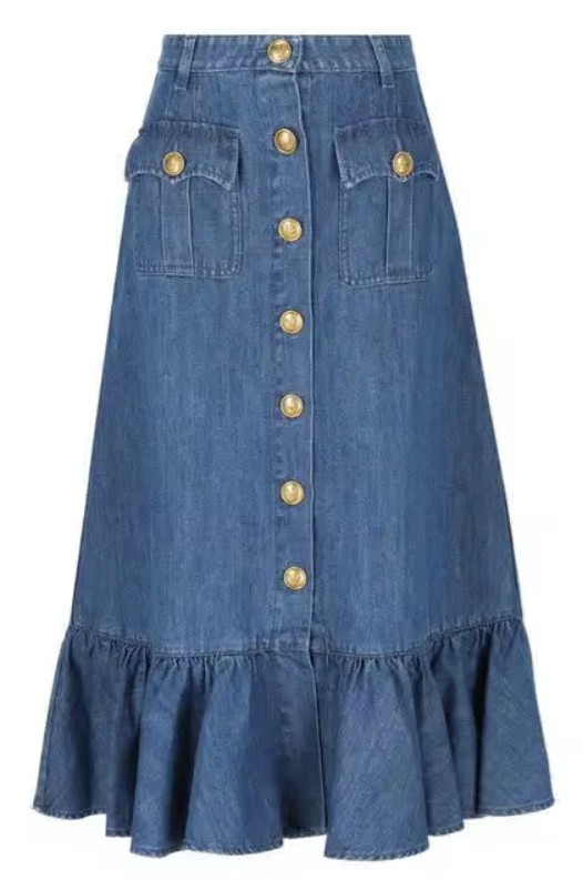 25SS 발렌티노 가라바니 데님 스커트 6B3DD18L94C 558 MEDIUM BLUE DENIM