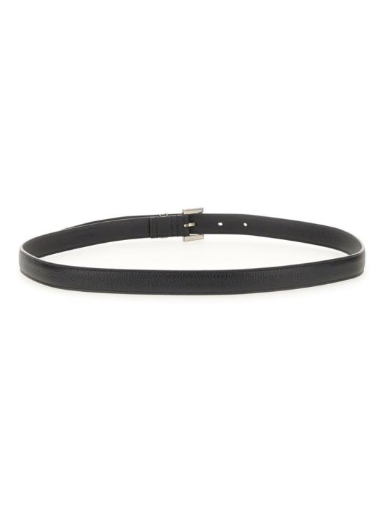  생로랑 그레인드 레더 실버 모노그램 슬림 벨트 612616 DTI0E1000 Black - SAINT LAURENT