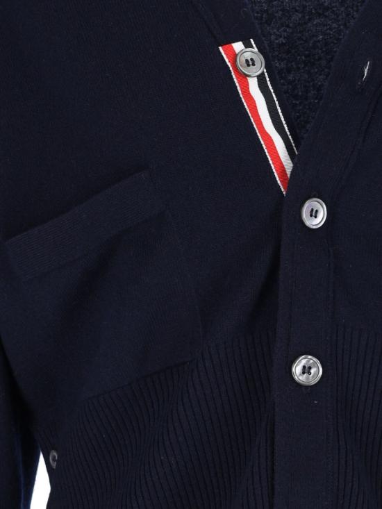 25FW 톰브라운 캐시미어 4바 숏 브이넥 가디건 MKCS01A 00011415 Blue - THOM BROWNE