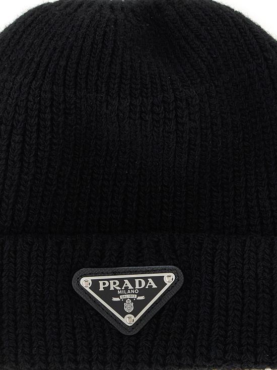 25FW 프라다 트라이앵글 로고 니트 비니  2HC4263IMF0002 Black - PRADA