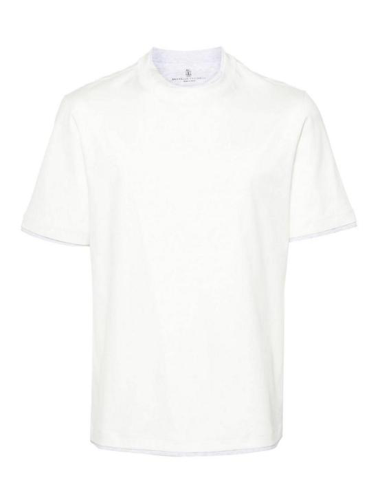 26SS 브루넬로 쿠치넬리 자수 로고 티셔츠 M0B137427CA819 White