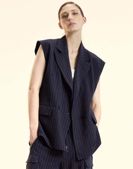 신시아 로리 베스트 신시아 로울리 핀스트라이프 조끼 네이비/아이보리