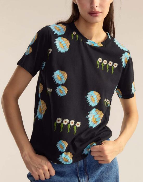  신시아 로리 반팔 티셔츠 신시아 로울리 에브리데이 코튼 티셔츠 블랙 플로럴