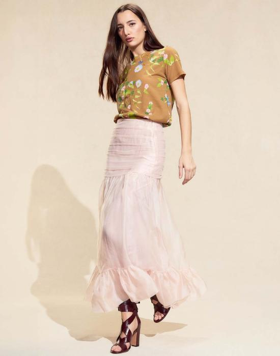  신시아 로리 롱 스커트 신시아 로울리 세라피나 실크 스커트 블러쉬 핑크 - CYNTHIA ROWLEY