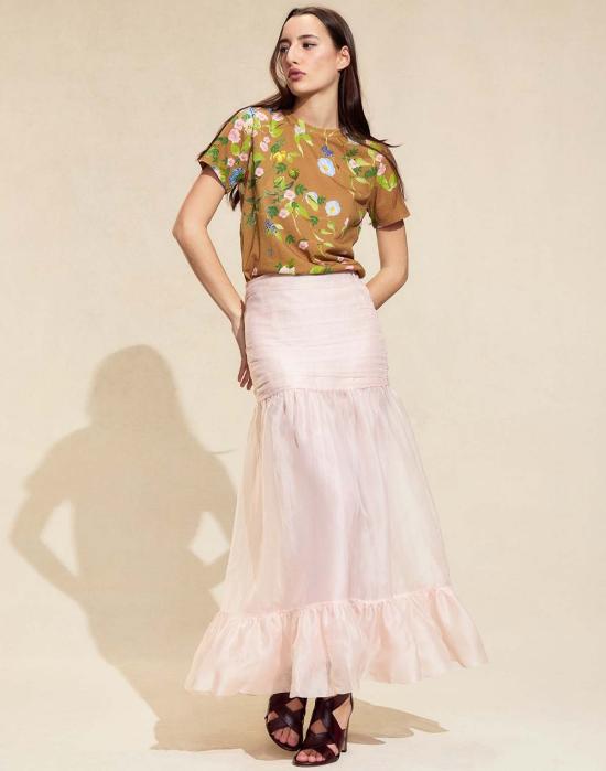  신시아 로리 롱 스커트 신시아 로울리 세라피나 실크 스커트 블러쉬 핑크 - CYNTHIA ROWLEY