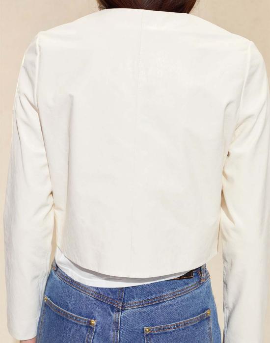  신시아 로리 가죽 자켓 신시아 로울리 다운타운 크롭 가죽 재킷 오프 화이트 - CYNTHIA ROWLEY