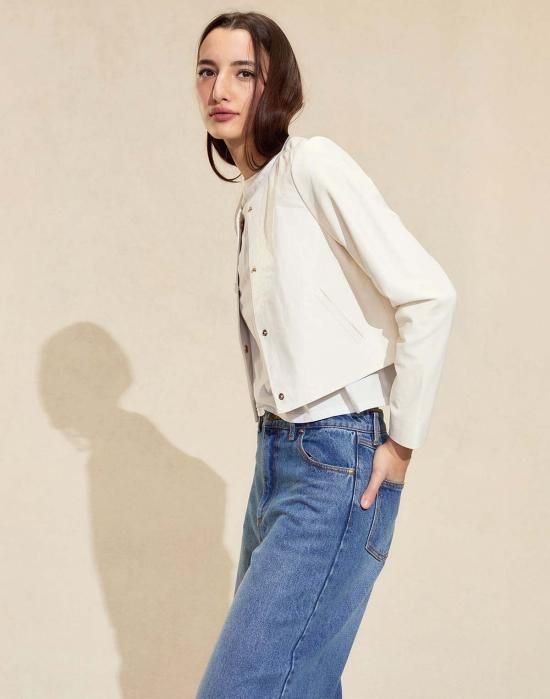  신시아 로리 가죽 자켓 신시아 로울리 다운타운 크롭 가죽 재킷 오프 화이트 - CYNTHIA ROWLEY